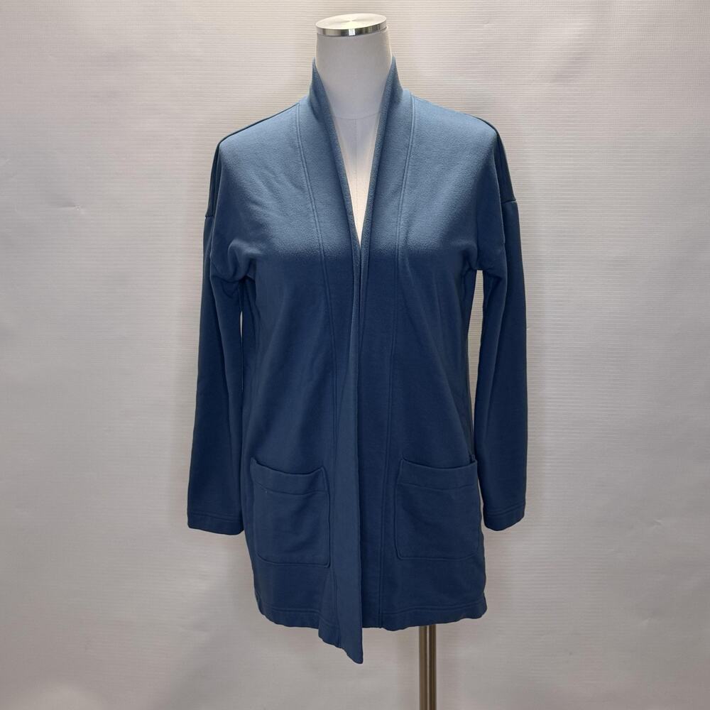 Free Fly Cardigan Sweater Womens Medium Blue Open Front Pockets Knit Bamboo